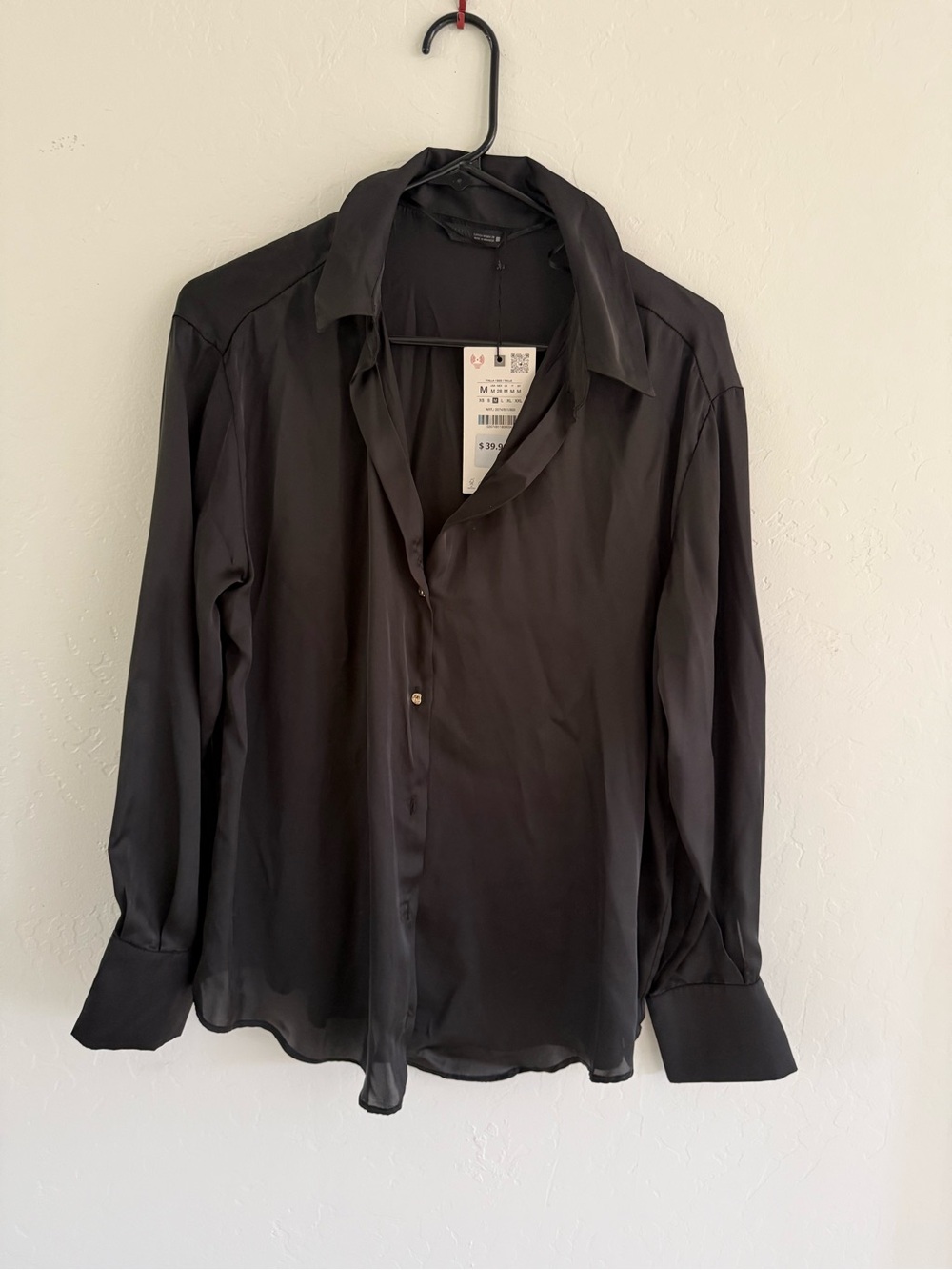 Zara Black Sheer Long-Sleeve Button-Up Blouse